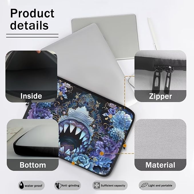SharkPeony Printed Computer Bags for Laptops for Women Men, Shockproof 17 Inch Laptop Case Bag Washable Messenger Bag with Zipper, Laptop Case Computer Carrying Cover Easy to Carry