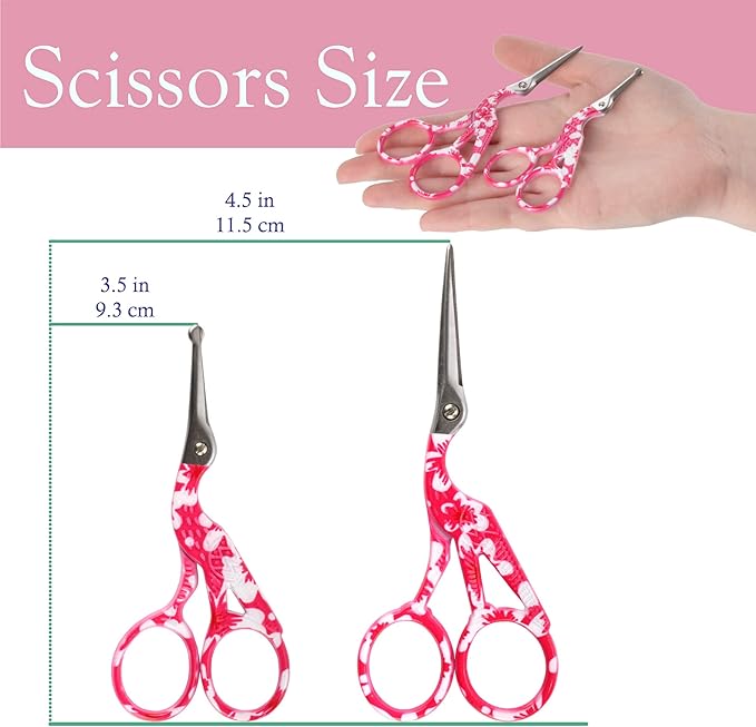 Stork Bird Rounded Safety Tip Embroidery Craft Stainless Steel Crane Scissors - Red - 20 Pairs
