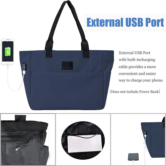 Tote Bag for Women Large Work Bags Laptop 15.6-17 Inch Handbag Purse Book Bag with Zipper for Nurse Teacher School, Blue