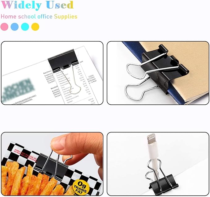 Binder Clips, 48 Pack, 1 Inch, Standard 25mm Clamps, Black, Capacity 0.47 Inch, Small Clips, Small Binder Paper Clips, Small Size, Small Paper Clips, Office Clips