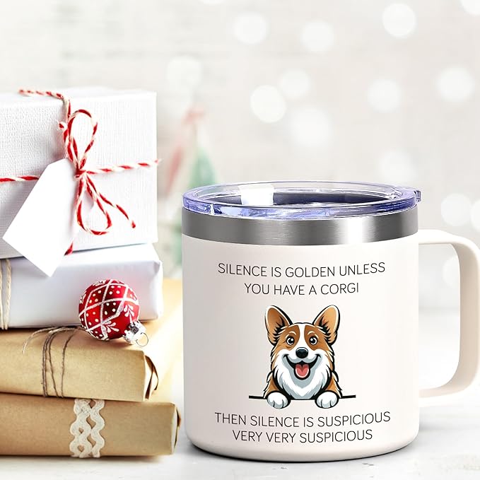 Lifecapido Corgi Gifts for Corgi Lovers, Silence is Golden Unless You Have A Corgi 14 oz Coffee Mug, Dog Lover Gifts, Dog Mom Gifts, Birthday Christmas Gifts for Corgi Lovers, Pet Lovers, White
