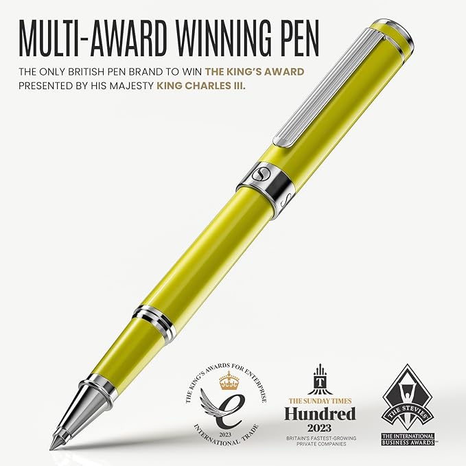Scriveiner Chartreuse Rollerball Pen - Stunning Luxury Pen With Chrome Finish, Schmidt Ink Refill, Best Roller Ball Gift Set for Men & Women, Professional, Executive Office, Nice Pens