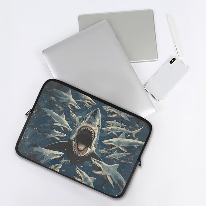 Shark Print Laptop Briefcases for Men Women, Lightweight Laptop Sleeve Case Water Resistant Neoprene Computer Carrying Cover 10 Inch Laptop Carrying Bag