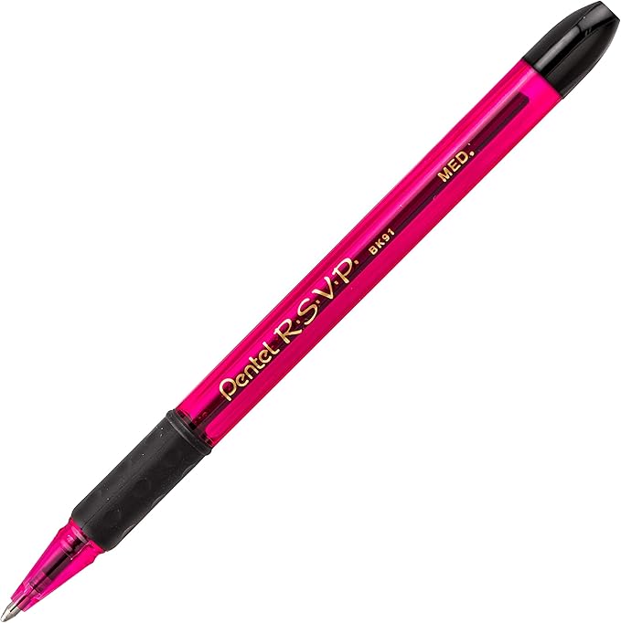 Pentel Pink BCA RSVP Razzle-Dazzle, (1.0mm) Medium Line, Black Ink, Pack of 5 (BK91RDBP5P)