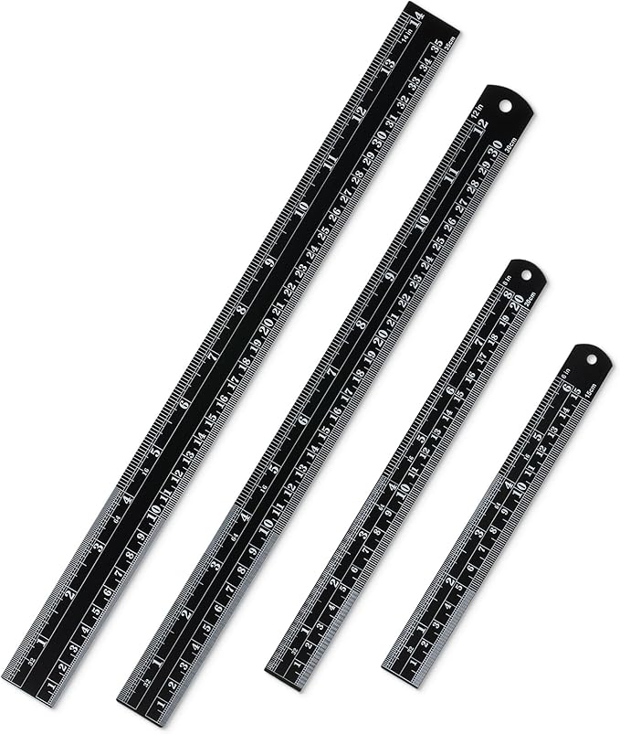 Mr. Pen- Stainless Steel Ruler, 4 pcs, 6", 8", 12", 14", Black, Imperial & Metric Measurements, Metric Metal Ruler Set, mm Ruler, Metal Rulers, Small Metal Ruler Metal Straight Edge, Centimeter Ruler