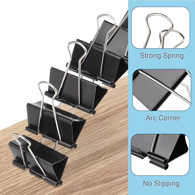 Ufmarine Extra Large Binder Clips Standard 2 inch Length, 1 inch Capacity, 40 Pcs Jumbo Binder Clips for Office