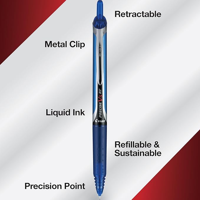 Pilot, Precise V5 RT Refillable & Retractable Liquid Ink Rolling Ball Pens, Extra Fine Point (0.5 mm) Assorted Ink Colors, Pack of 7