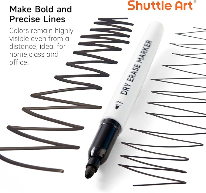 Shuttle Art Dry Erase Markers, 16 Pack Black Whiteboard Markers,Fine Tip Dry Erase Markers for Kids,Perfect for Writing on Whiteboards, Dry-Erase Boards,Mirrors,Calender,School Office Supplies