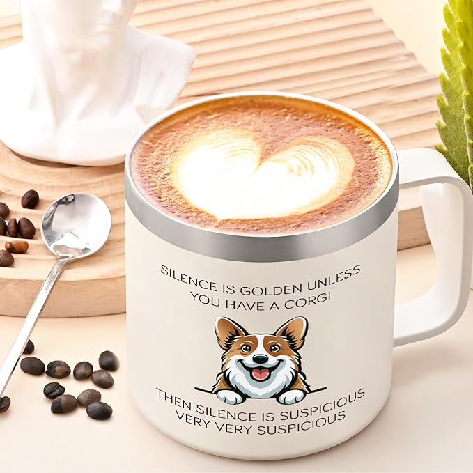Lifecapido Corgi Gifts for Corgi Lovers, Silence is Golden Unless You Have A Corgi 14 oz Coffee Mug, Dog Lover Gifts, Dog Mom Gifts, Birthday Christmas Gifts for Corgi Lovers, Pet Lovers, White