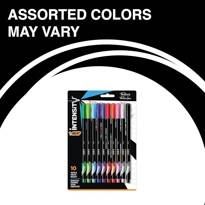 BIC Intensity Fineliner Marker Pens, Fine Point (0.4 mm), Assorted Colors (Colors May Vary), 10-Count