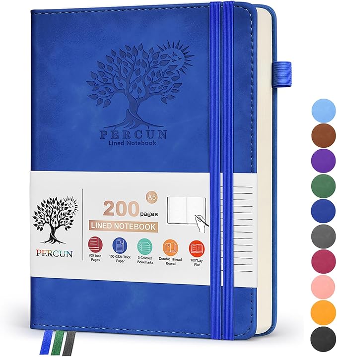 Lined Journal Notebook for Women and Men,Hardcover Leather Journaling Notebook for Writing,Travel,Business,Work and School,200 Pages A5 Notebook for Note Taking,Diary 5.9" × 8.5" - Dark blue