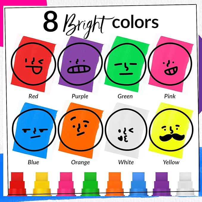 8 Washable Window Markers for Cars - 15mm Jumbo Colored Pens - Neon Paint Chalk Markers for Glass, Chalkboard, Blackboard, Bistro, Menu Board - Chalk Pens for Teachers, Kids, Businesses