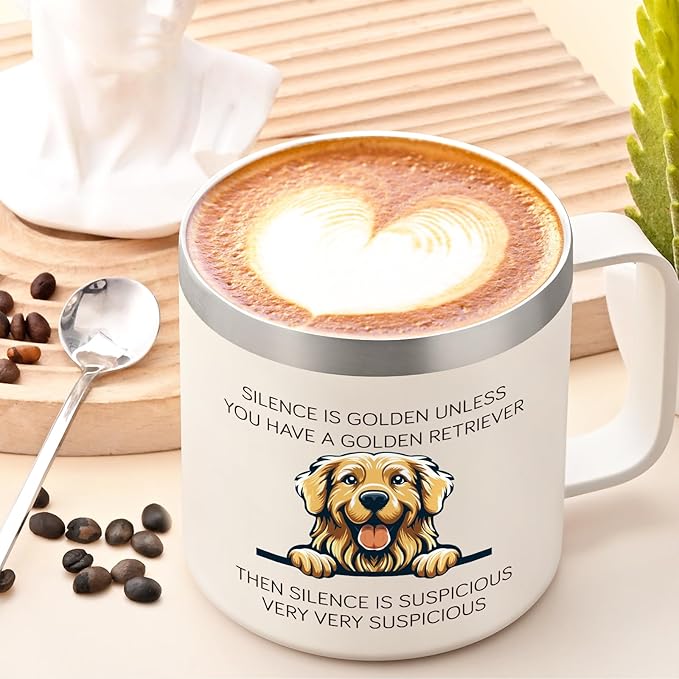 Lifecapido Golden Retriever Gifts, Silence is Golden Unless You Have A Golden Retriever 14 oz Coffee Mug, Dog Lover Gifts, Birthday Christmas Gifts for Golden Retriever Lovers, Pet Lovers, White