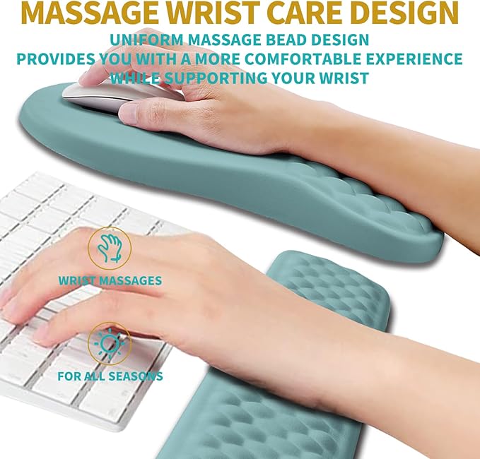Hokafenle 2 in 1 Ergonomic Mouse Pad Wrist Support & Wrist Rest for Computer Keyboard Set, with Relieve Carpal Tunnel Pain Massage Bulge and Full Memory Gel Design (2In1 Set, Light Blue)
