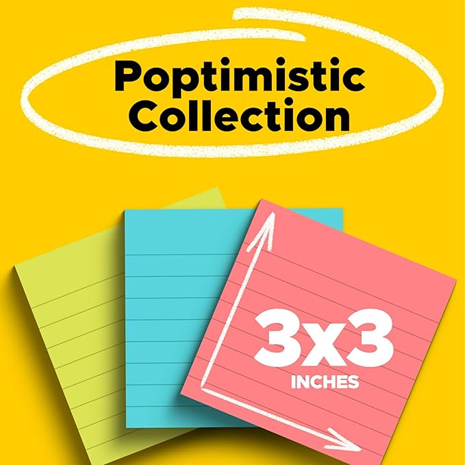 Post-it Notes, 3 in x 3 in., 3 Sticky Notes Pads, 50 Sheets per Pad, Poptimistic Collection, School Supplies and Office Products, The Original Post-it Note
