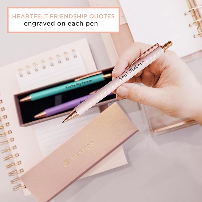 MESMOS 3pc Fancy Pen Set for Women, Best Friend Christmas Gifts for Women, Best Friend Birthday Gifts for Women, Friendship Gifts for Women Friends, Long Distance Gifts for Best Friends Female