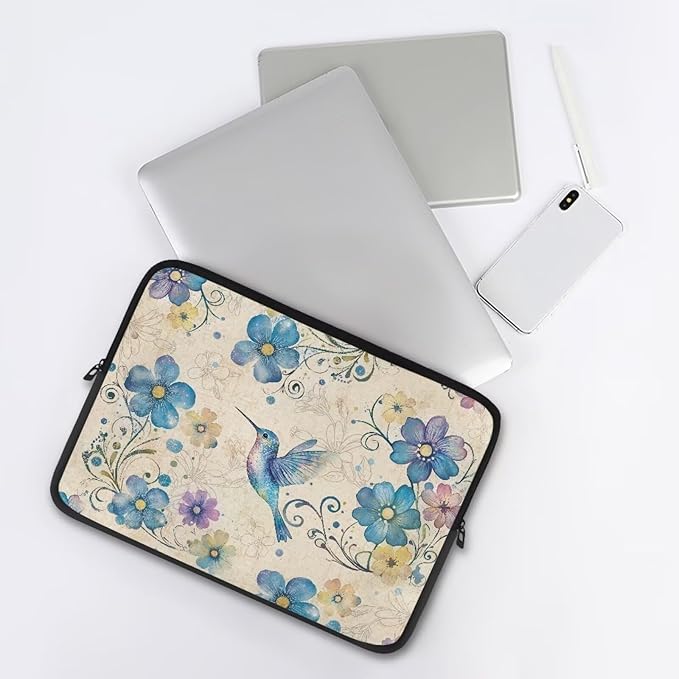 Hummingbird Printed Laptop Case Bag 10 Inch, Floral Printed Computer Bag Portable Laptop Sleeve for Boys, Easy to Carry Laptop Briefcase Work Bag Compatible with Most Laptops