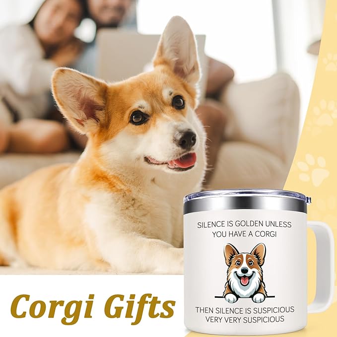 Lifecapido Corgi Gifts for Corgi Lovers, Silence is Golden Unless You Have A Corgi 14 oz Coffee Mug, Dog Lover Gifts, Dog Mom Gifts, Birthday Christmas Gifts for Corgi Lovers, Pet Lovers, White