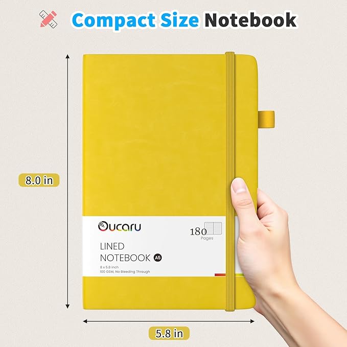 Lined Journal Notebook, 2 Pack, 180 Pages, A5 Journals for Writing, 100 GSM Thick Paper, Small Notebooks Daily Journal for Women Men Work, Business, School, Travel Supplies