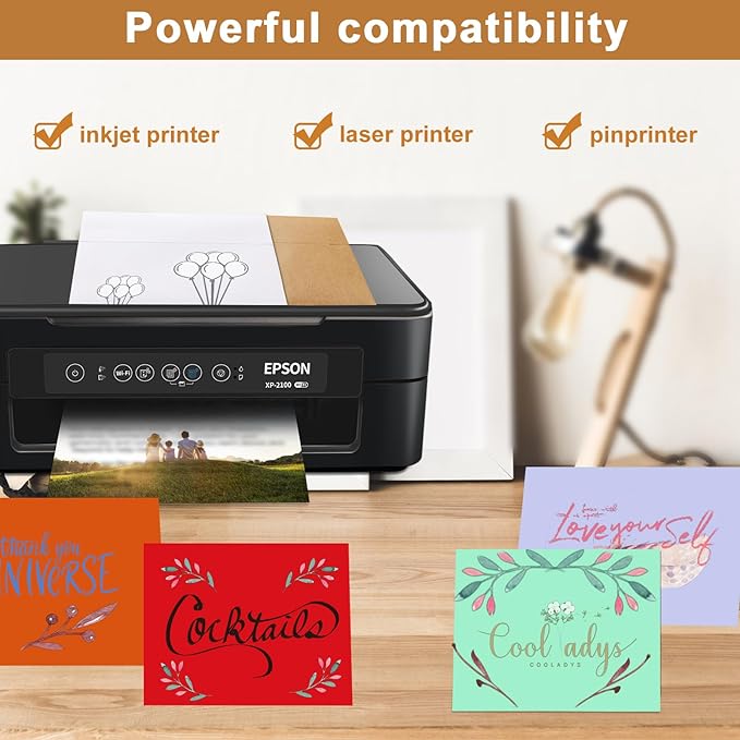 10 Assorted Colors Blank Flat Cards and Envelopes 5 x 7 Heavyweight Single Panel Cardstock and A7 Envelopes Printable Self Seal 20 Packs for Wedding Invitations, Birthday, DIY Greeting Cards