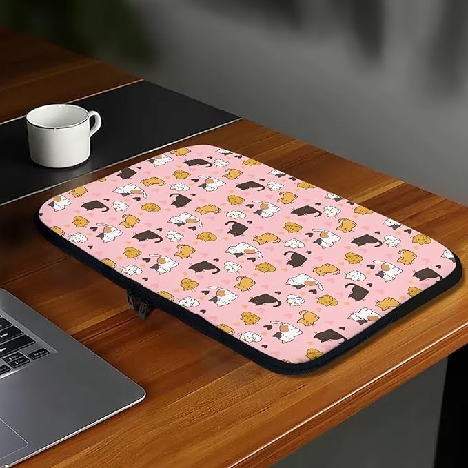 Cat Print Laptop Briefcases for Men Women, Heart Pattern Laptop Sleeve Case Water Resistant Neoprene Computer Carrying Cover 12 Inch Laptop Carrying Bag
