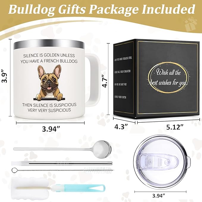 Lifecapido French Bulldog Gifts, Silence is Golden Unless You Have A French Bulldog 14 oz Coffee Mug, Frenchie Gifts, Dog Lover Gifts, Birthday Christmas Gifts for French Bulldog Lovers, White