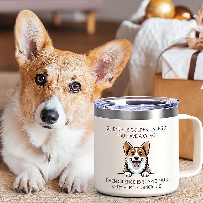 Lifecapido Corgi Gifts for Corgi Lovers, Silence is Golden Unless You Have A Corgi 14 oz Coffee Mug, Dog Lover Gifts, Dog Mom Gifts, Birthday Christmas Gifts for Corgi Lovers, Pet Lovers, White