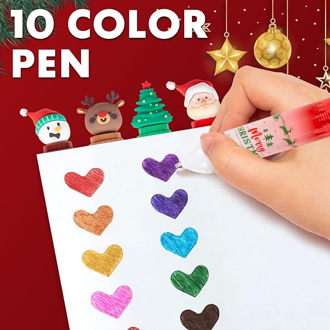 Cute Cartoon Christmas Multicolor Ballpoint Pen 0.7 mm, 10-in-1 Colored Pens Fine Point Retractable Ballpoint Pens for Office School Students Kids Christmas Gift, 5 Pack
