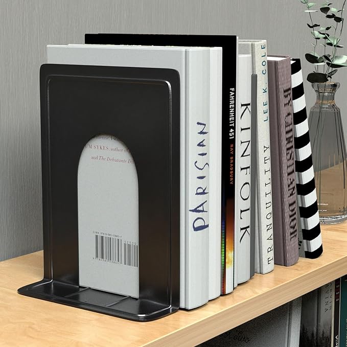 MaxGear 8.5 in Extra Large Heavy Duty Metal Book Ends, Black Universal Premium Bookends for Shelves, Non-Skid Bookend, Book Stopper for Books/Movies/CDs/Games, 8.5 x 5.9 x 7.8 in, (2 Pairs/XL)