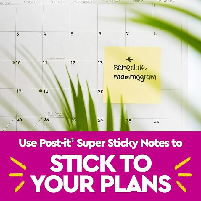 Post-it Super Sticky Notes, 5 Sticky Note Pads, 3 x 3 in., School Supplies, Office Products, Sticky Notes for Vertical Surfaces, Monitors, Walls and Windows,Canary Yellow