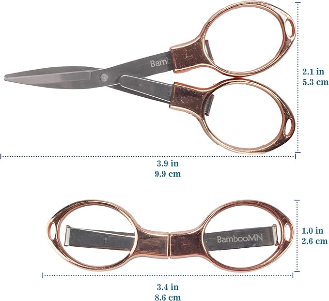 JubileeYarn Portable Travel Safety Folding Scissors Set, One Rose Gold, One Black, Two Thread Snips, and a Fabric Measuring Tape