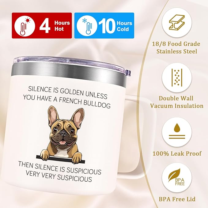Lifecapido French Bulldog Gifts, Silence is Golden Unless You Have A French Bulldog 14 oz Coffee Mug, Frenchie Gifts, Dog Lover Gifts, Birthday Christmas Gifts for French Bulldog Lovers, White