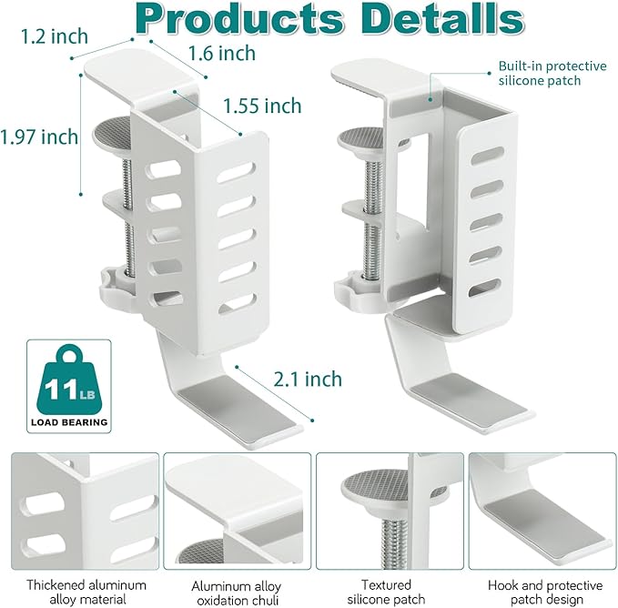 FEIKU No Drill Desk Side Laptop Mount,Hanging Laptop Holder for Office and Home,Clamp on Desk Side Storage Organizer for Laptops/MacBook/Book/Keyboards/Headphone/Gamepad/Backpack White