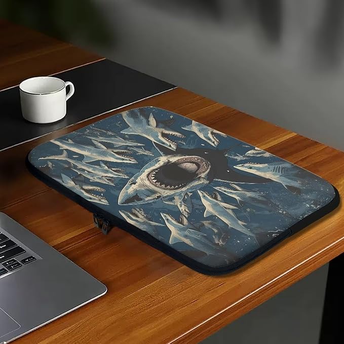 Shark Print Laptop Briefcases for Men Women, Lightweight Laptop Sleeve Case Water Resistant Neoprene Computer Carrying Cover 10 Inch Laptop Carrying Bag