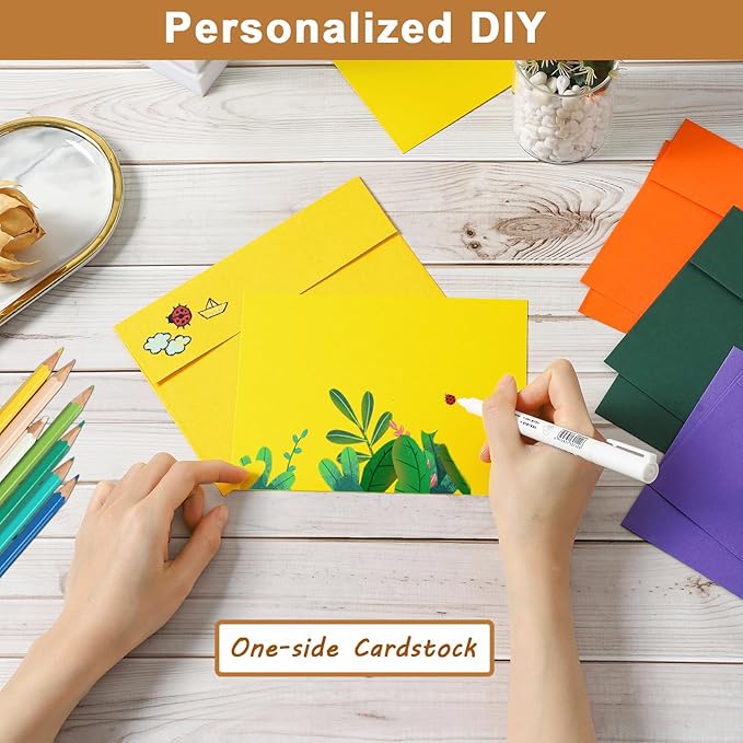 10 Assorted Colors Blank Flat Cards and Envelopes 4.25 x 5.5 Heavy Single Panel Cardstock and A2 Envelopes Self Seal 20 Packs for Wedding Invitations, Greeting Cards, Thank You Cards, Party