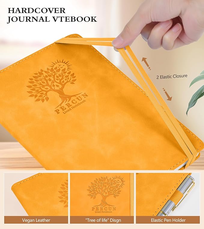Lined Journal Notebook for Women and Men,Hardcover Leather Journaling Notebook for Writing, Travel, Business, Work and School,200 Pages A5 Notebook for Note Taking, Diary 5.9" × 8.5" - Yellow