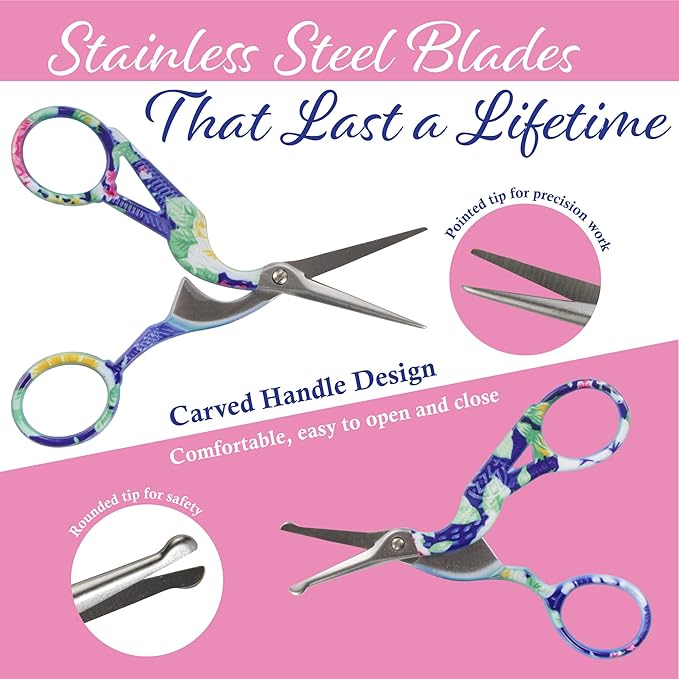 Stork Bird Rounded Safety Tip Embroidery Craft Stainless Steel Crane Scissors - Assortment F - 20 Pairs
