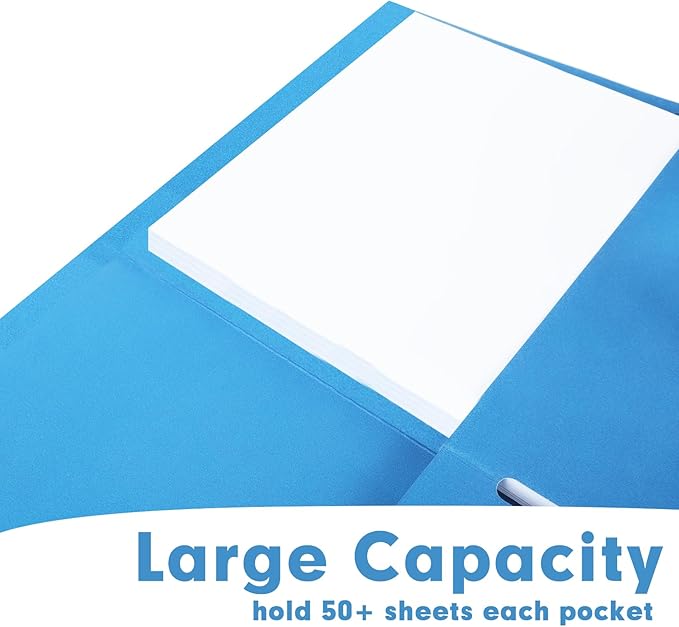 Two Pocket Folders, RAZCC 50 Pack 2 Pocket Folders Fit Letter Size Paper, Paper Folders with Pockets for School Office Business Home, Blue