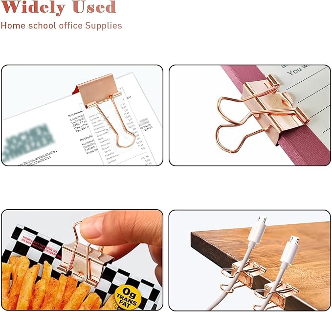 Extra Large Binder Clips, 12 Pack, 2 Inch, Standard 51mm Clamps, Rose Gold, Extra Large Binder Paper Clips, Extra Large Size, Extra Large Paper Clips, Office Clips