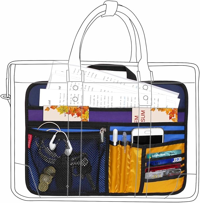 Unisex Bag Briefcase Insert Organizer Office File Document Storage Organizer (L) (Purple)