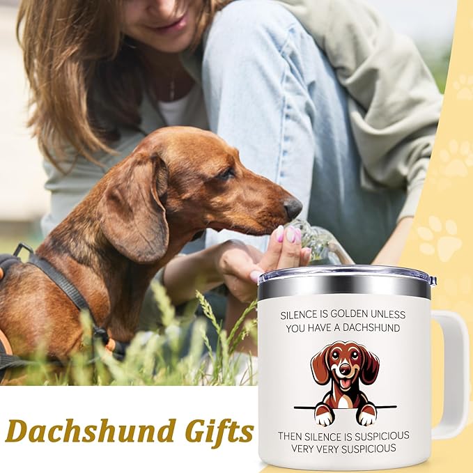 Lifecapido Dachshund Gifts for Women, Silence is Golden Unless You Have A Dachshund 14 oz Coffee Mug, Dog Lover Gifts, Dog Mom Gifts, Birthday Christmas Gifts for Dachshund Lovers, Pet Lovers, White