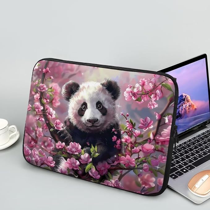 Cherry Blossom Panda Printed Laptop Bag for Women Men, Protective 17 Inch Computer Laptop Carrying Cover Laptop Sleeve Computer Bag with Zipper, Compatible with Most Laptop Computers