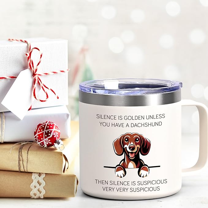 Lifecapido Dachshund Gifts for Women, Silence is Golden Unless You Have A Dachshund 14 oz Coffee Mug, Dog Lover Gifts, Dog Mom Gifts, Birthday Christmas Gifts for Dachshund Lovers, Pet Lovers, White
