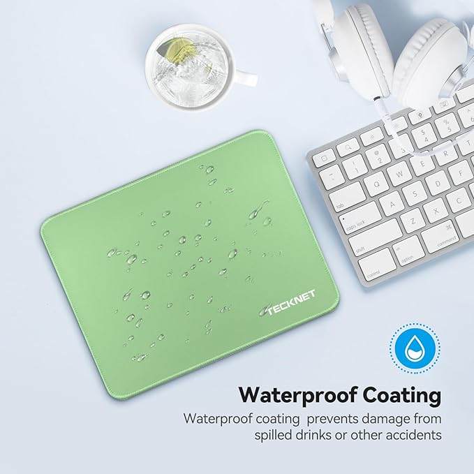 TECKNET Mouse Pad with Anti-fray Stitching, Waterproof Surface & Non-Slip Rubber Base with Stitched Edges Gaming Mouse Mat for Laptop,Compatible with Laser and Optical Mice - LT.Green