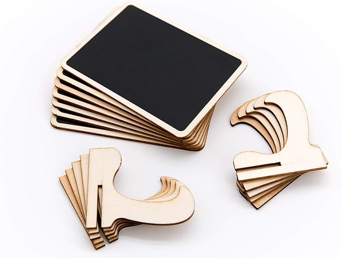 10 Pack Mini Chalkboards Signs with Easel Stand, Small Rectangle Chalkboards Blackboard, Wood Place Cards for Weddings, Birthday Parties, Message Board Signs and Event Decoration