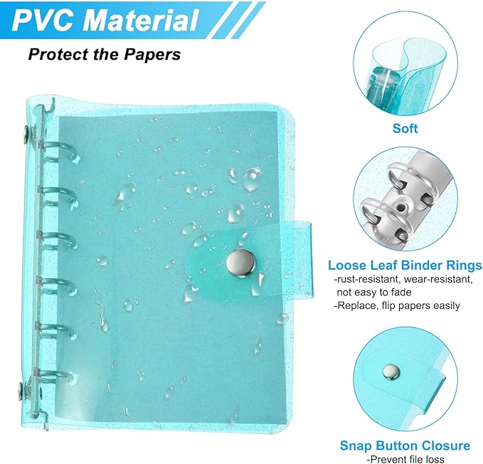 PATIKIL A7 Clear Binder Cover, Soft PVC Bling Loose Leaf Binder Protector Refillable Notebook Shell with Snap Button Closure for DIY Meeting Notebook Folder, Blue