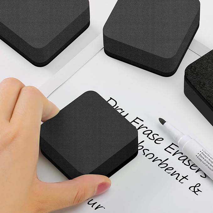 MaxGear Dry Erase Erasers, 24 Pack Magnetic Whiteboard Erasers for Classroom, Mini Whiteboard Cleaning Pads Bulk, Chalkboard Wiper Teacher Supplies for School, Office, Home (Black, 2 x 2 x 0.6 Inch