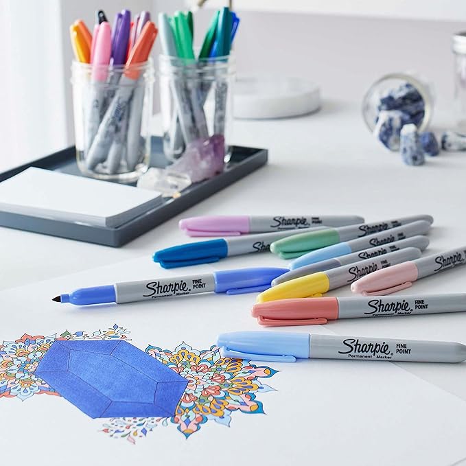 Sharpie Permanent Markers, Fine Point, Featuring Mystic Gem Color Markers, Assorted, 24 Count