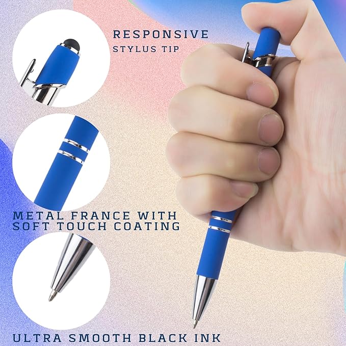 Ballpoint Pens with Stylus Tips,12 Pcs Retractable Metal Stylus Pen for Touch Screens, 1.0 mm Black Ink(Mixed Color)