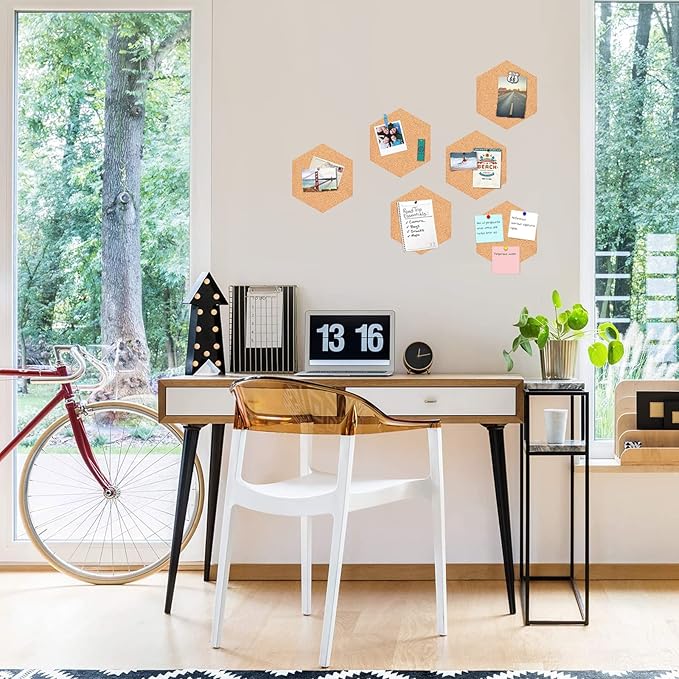 10 Pack Cork Bulletin Board Hexagon - Decorative Display Boards, 1/2" Thick Self-Adhesive Cork Board Tiles for Home Office Decor, School Message Board (10 Pcs)